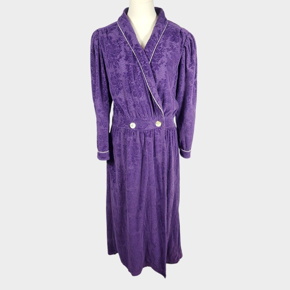 Eileen West Cotton Blend Terry Robe Button Closure Women's Sz Med Old Money RARE